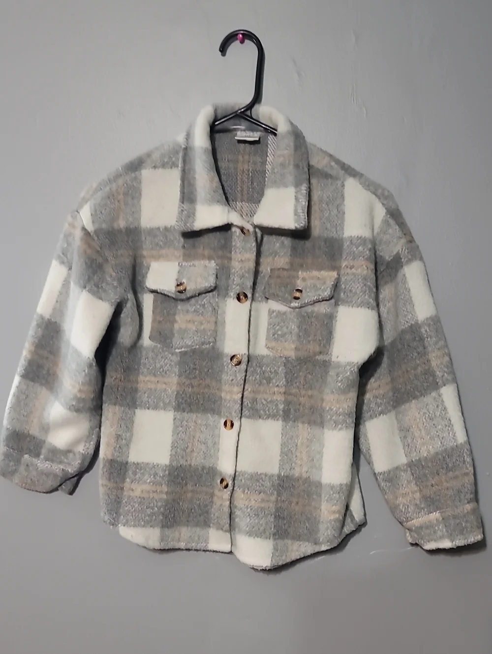 Plaid Shacket in Cream, Gray & Taupe